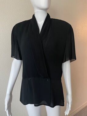 Dana Buchman Black Pleated Draped Blouse Size 12